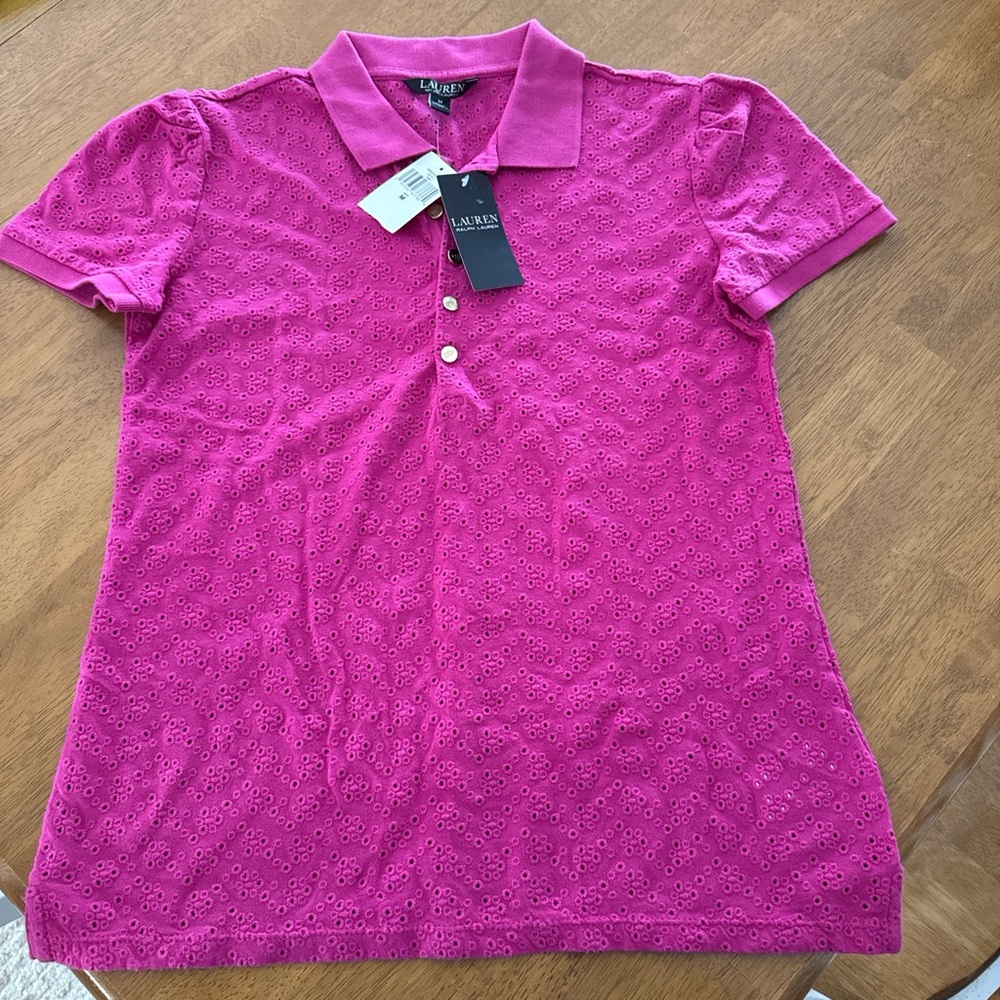 Ralph Lauren Eyelet Polo in Bright Fuchsia